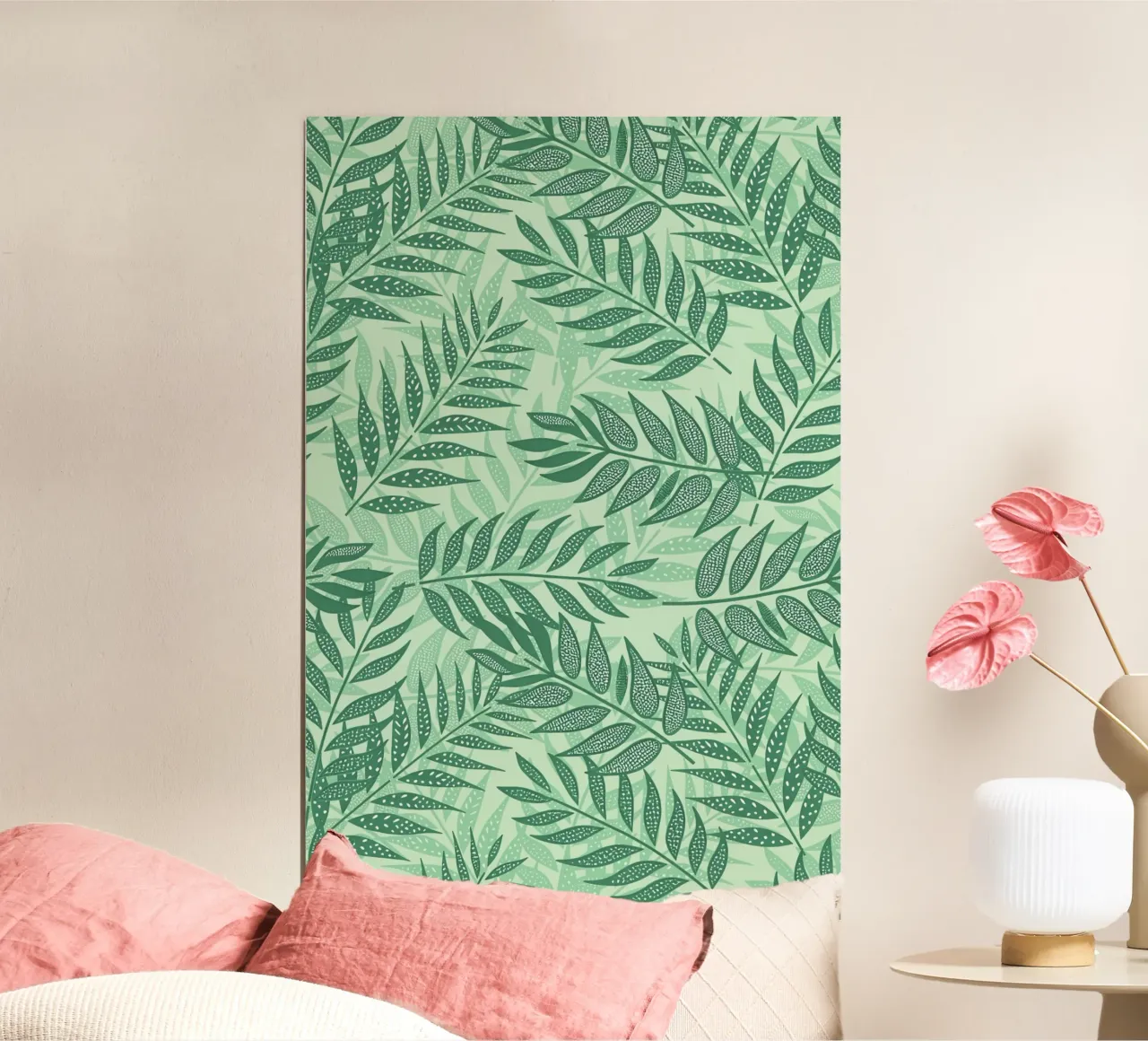 Foglie di palma tropicale verde tenue poster con telaio in plastica da SilverPegasus