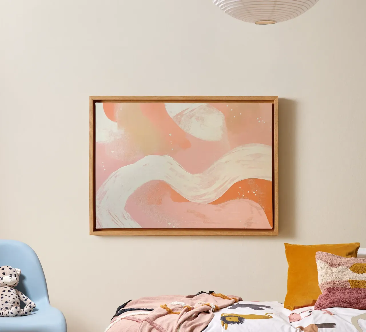 Etherische abstracte wervelingen - Blush Pink & Peach Art Print canvas met Baklijst van vintagepod
