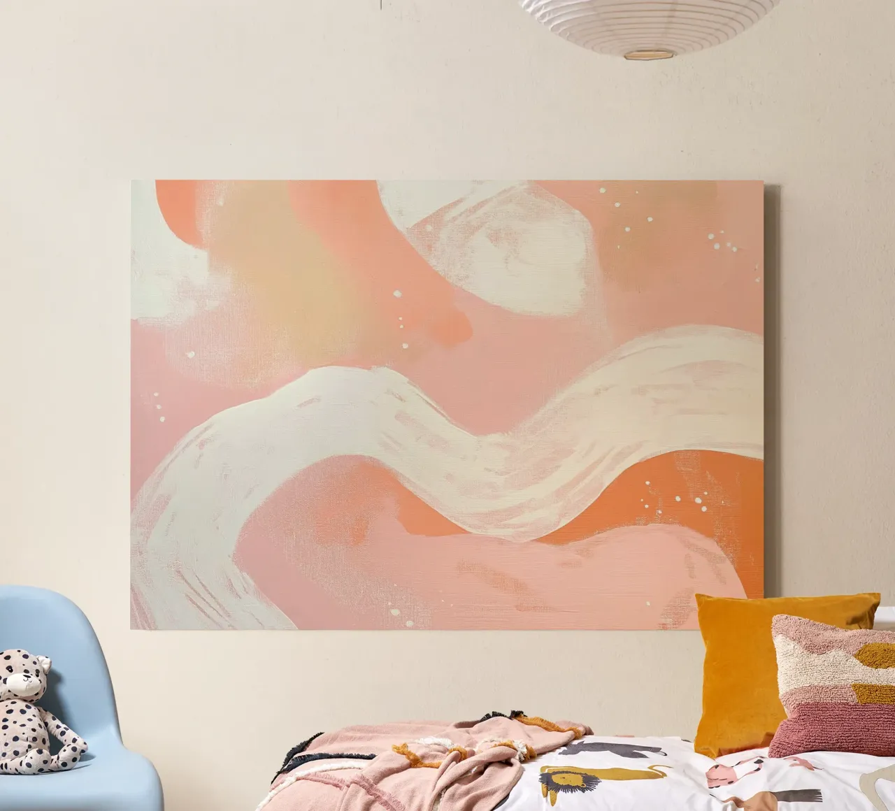 Etherische abstracte wervelingen - Blush Pink & Peach Art Print canvas met Baklijst van vintagepod