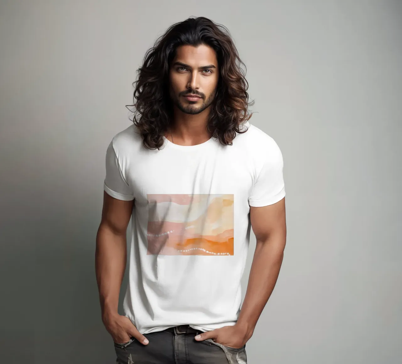 Paesaggio astratto caldo - Puntini color pesca e terracotta t-shirt da vintagepod