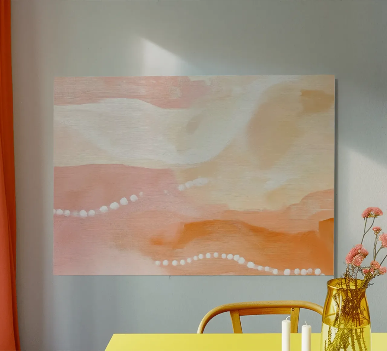 Warm Abstract Landscape - Peach & Terracotta Dots alu-dibond by vintagepod