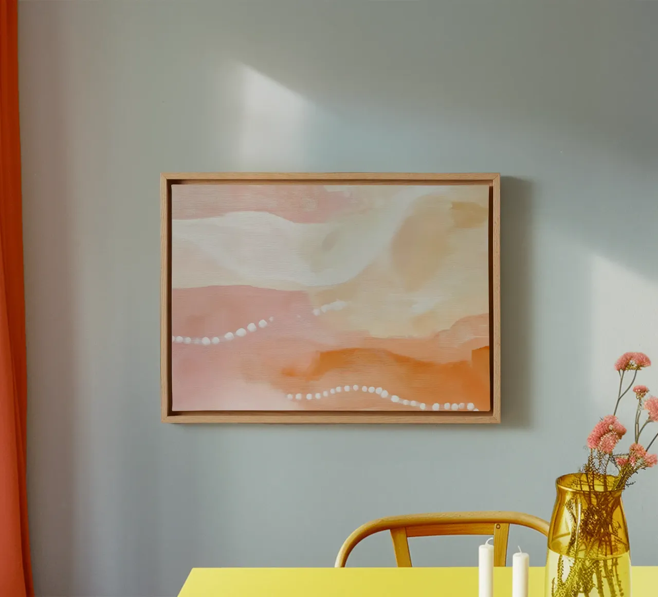 Paesaggio astratto caldo - Puntini color pesca e terracotta tela con Cornice a cassetta da vintagepod