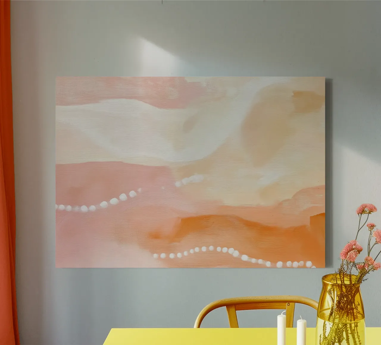 Paesaggio astratto caldo - Puntini color pesca e terracotta tela con Cornice a cassetta da vintagepod