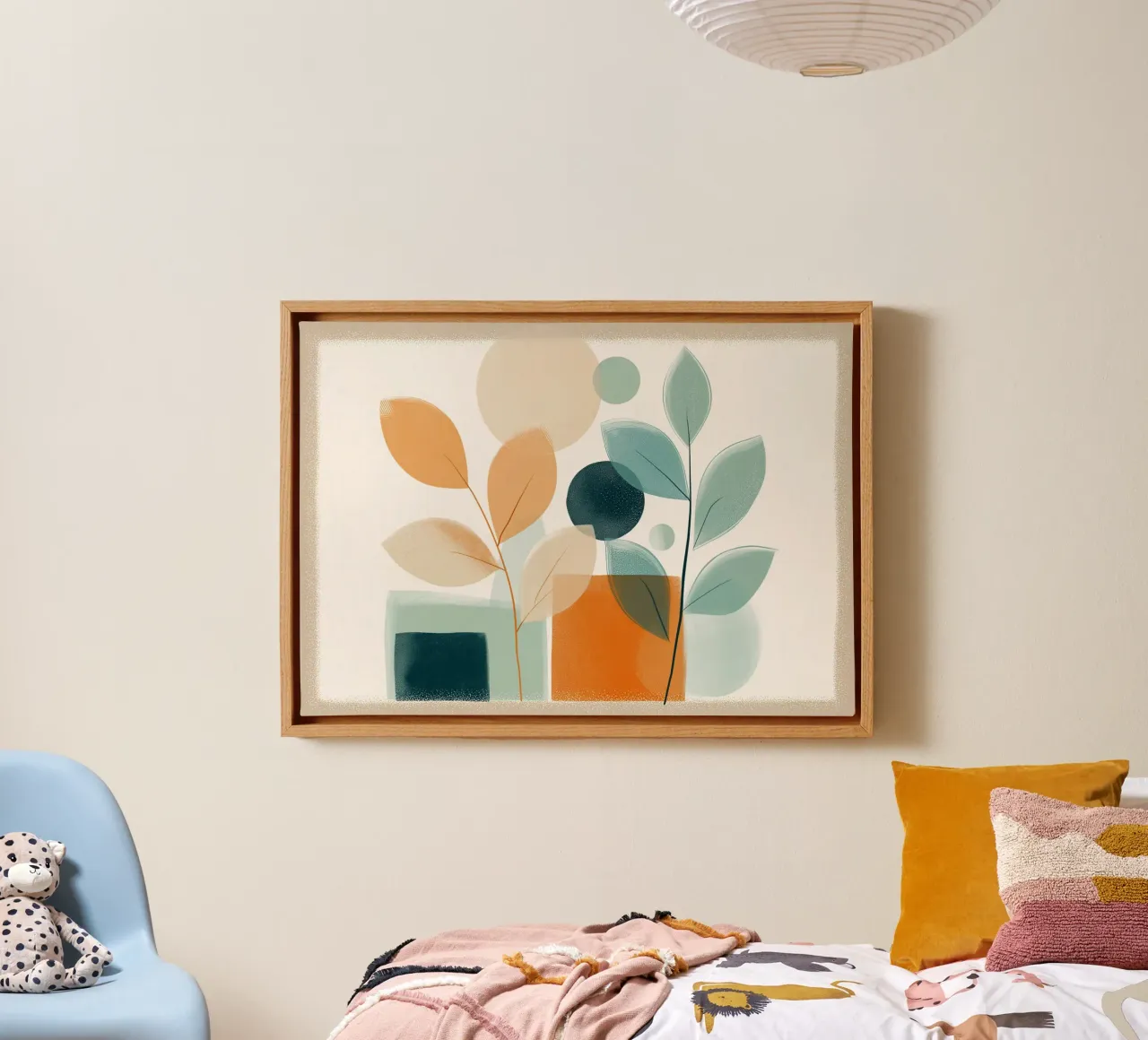 Astratto botanico moderno di metà secolo - Toni della terra tela con Cornice a cassetta da vintagepod