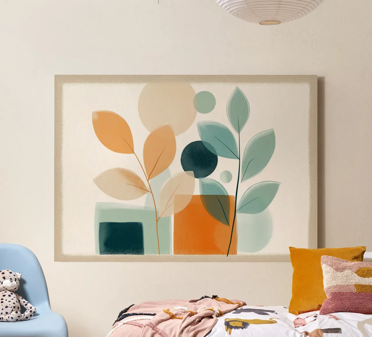 Astratto botanico moderno di metà secolo - Toni della terra tela con Cornice a cassetta da vintagepod