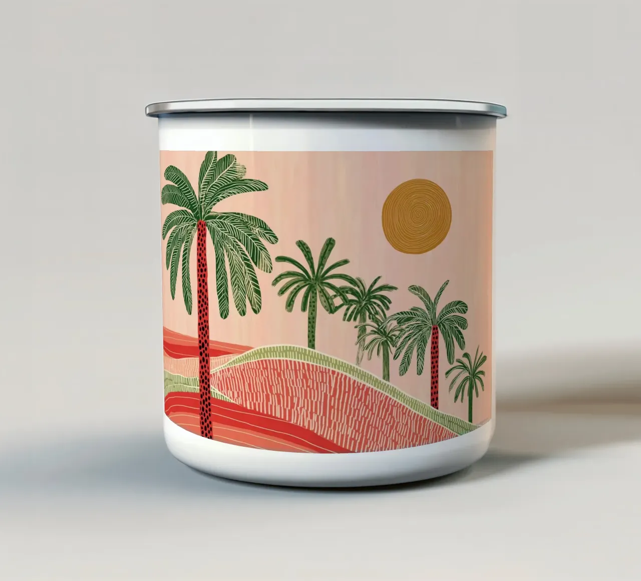 Boho Woestijn Palm Landschap - Abstracte Zonsondergang Scène emaille mok van vintagepod