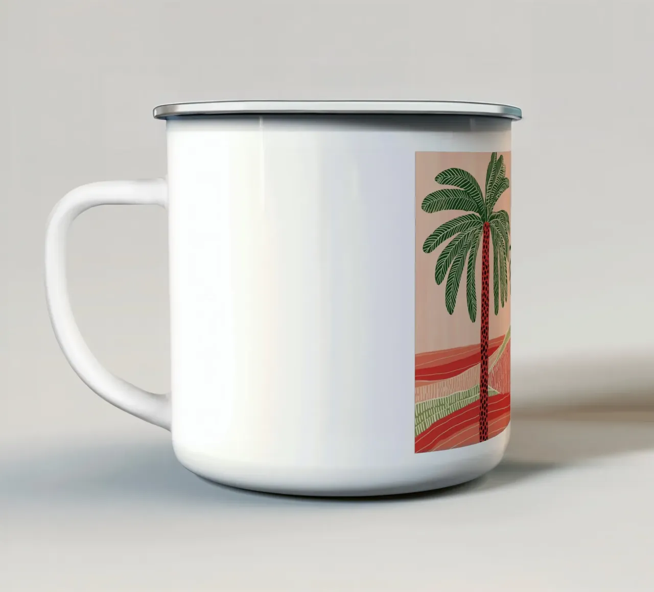 Boho Woestijn Palm Landschap - Abstracte Zonsondergang Scène emaille mok van vintagepod