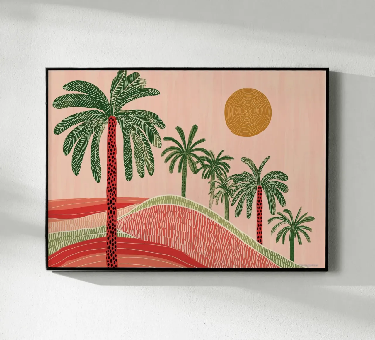 Paisaje boho con palmeras en el desierto - Escena abstracta al atardecer metacrilato de vintagepod