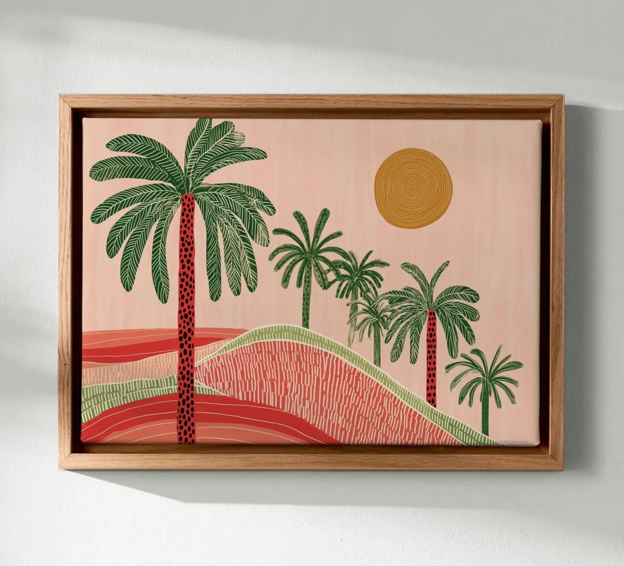 Boho Desert Palm Landscape - Abstract Sunset Scene canvas with Floater frame by vintagepod