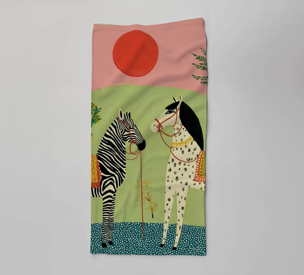 Zebra e cavallo in arte popolare - Scena di giardino mistica asciugamano da bagno da vintagepod