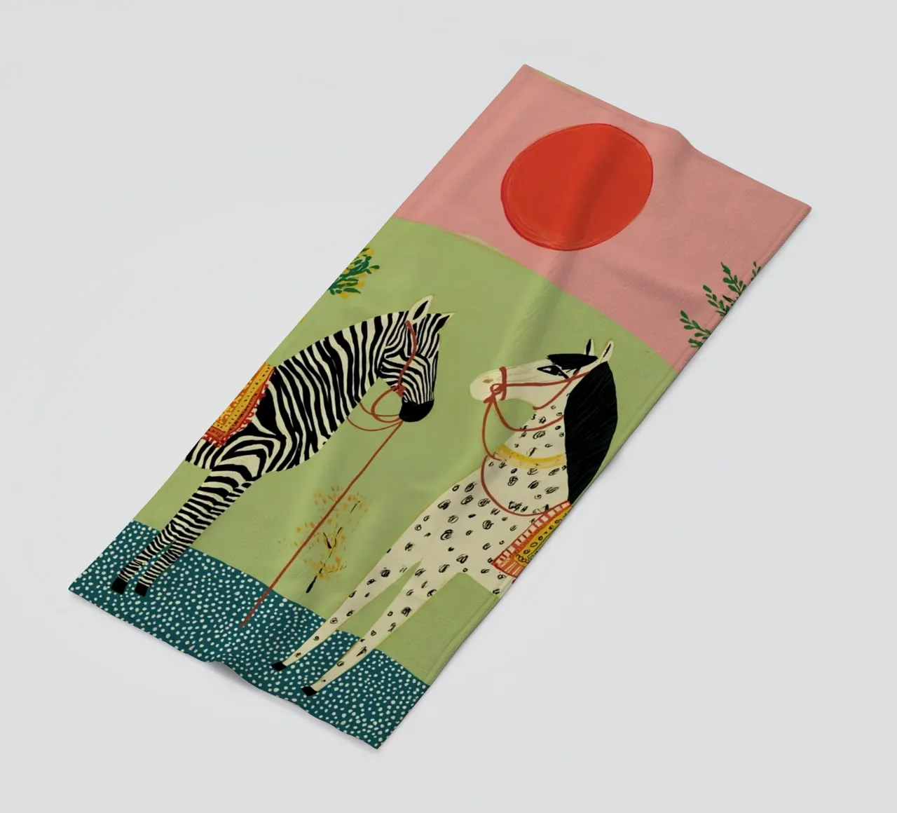Zebra e cavallo in arte popolare - Scena di giardino mistica telo mare da vintagepod
