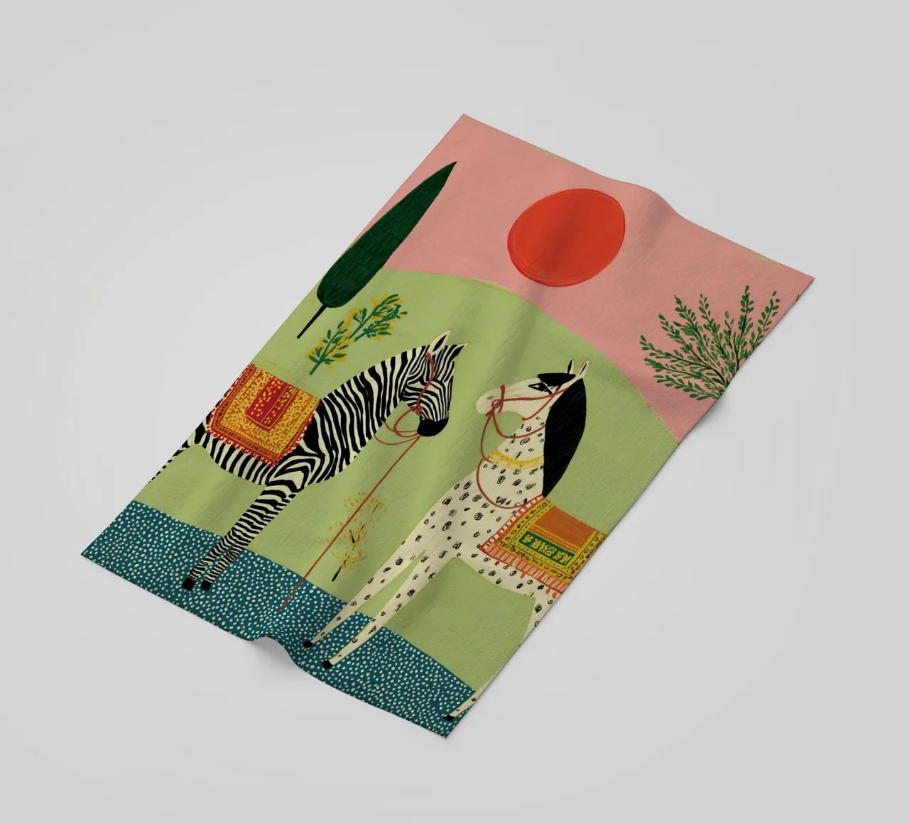 Zebra e cavallo in arte popolare - Scena di giardino mistica telo mare da vintagepod
