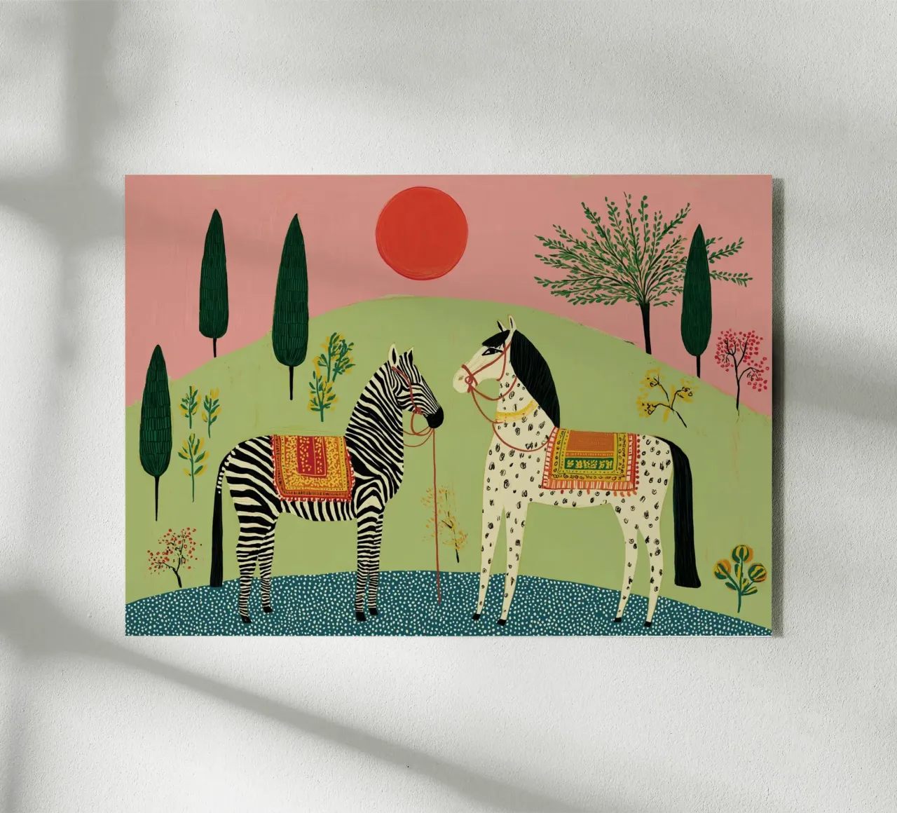 Zebra e cavallo in arte popolare - Scena di giardino mistica plexiglass da vintagepod