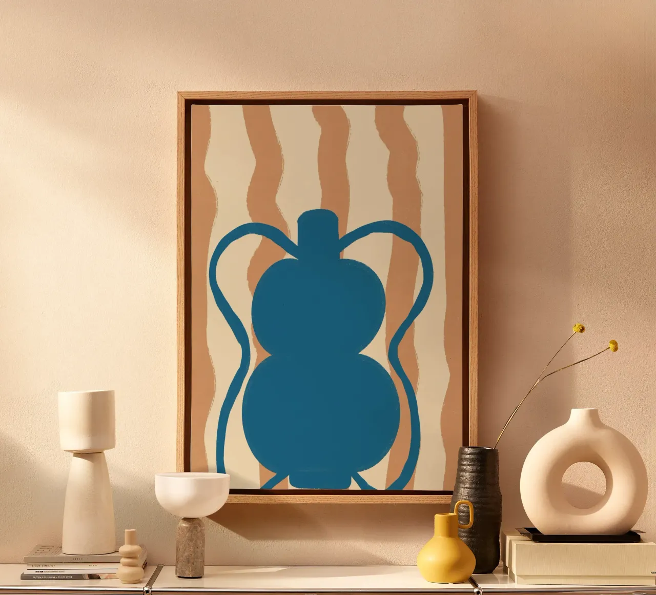 Abstracte blauwe vaas - Op Matisse geïnspireerd aardewerk canvas met Baklijst van vintagepod