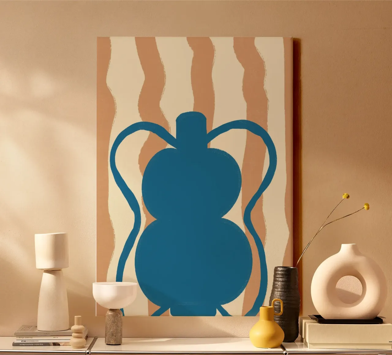 Abstracte blauwe vaas - Op Matisse geïnspireerd aardewerk canvas met Baklijst van vintagepod