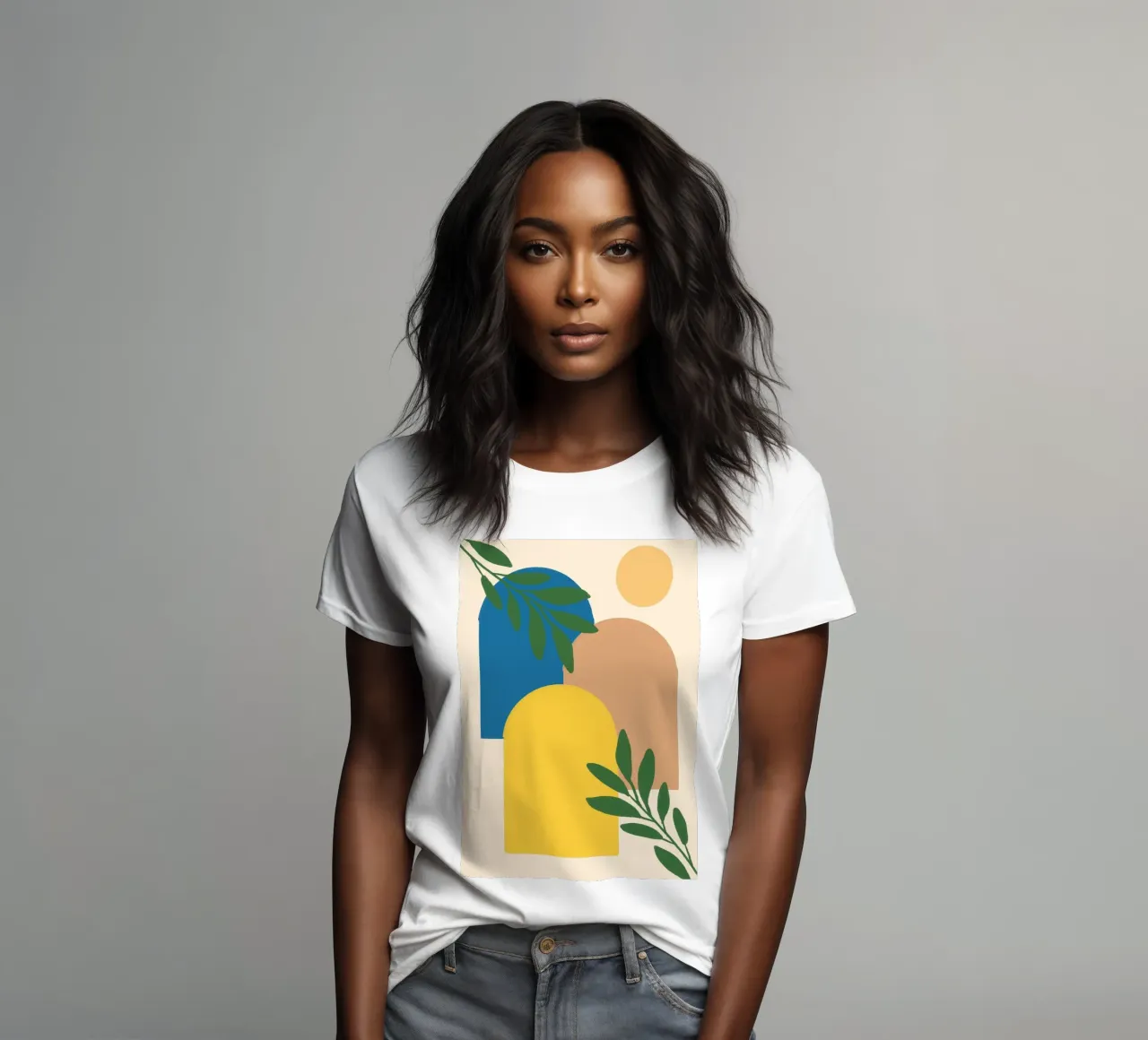 Archi astratti e piante botaniche - Boho moderno di metà secolo t-shirt da donna da vintagepod