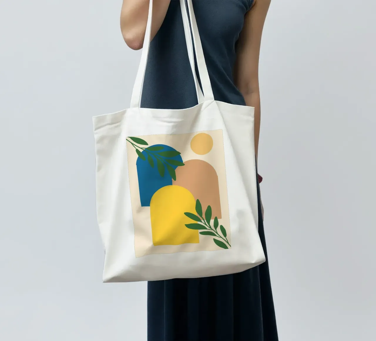 Archi astratti e piante botaniche - Boho moderno di metà secolo borsa in juta da vintagepod