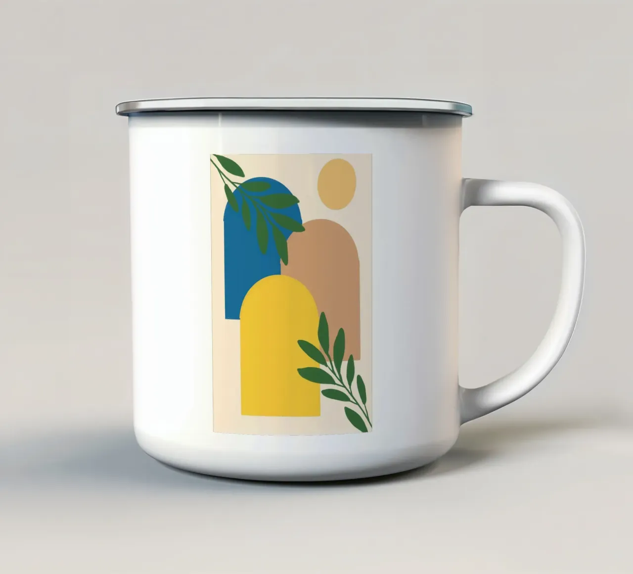 Archi astratti e piante botaniche - Boho moderno di metà secolo tazza in smalto da vintagepod