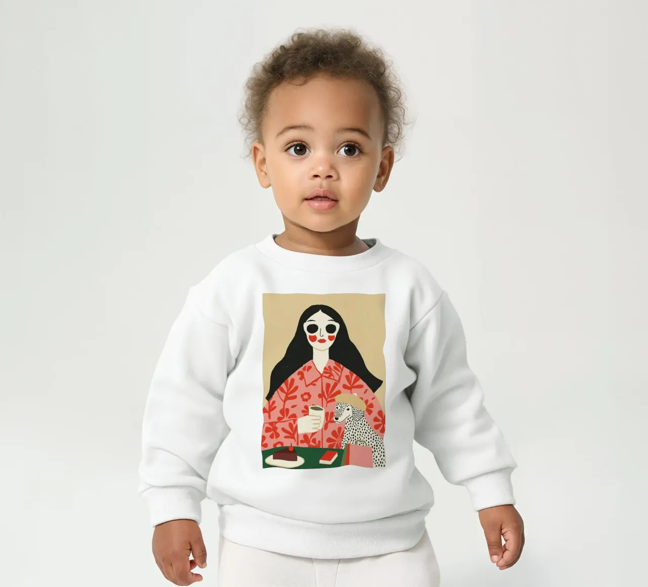 Boho Frau & Dalmatiner Cafe Szene - Quirky Kunstdruck Baby Sweatshirt von vintagepod
