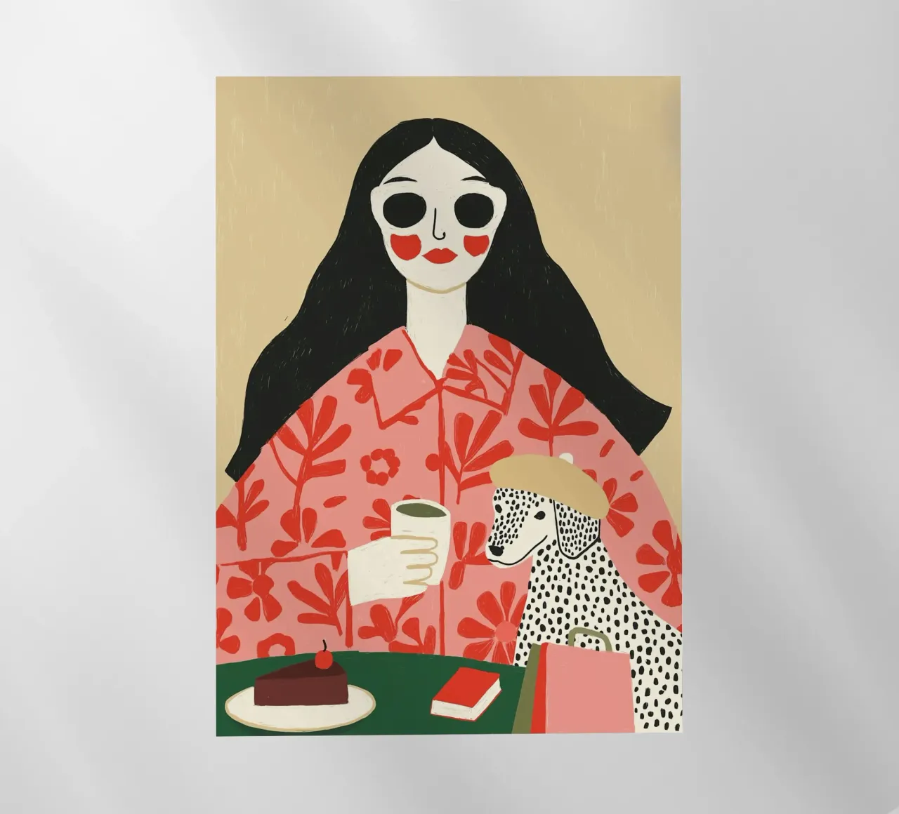 Boho Frau & Dalmatiner Cafe Szene - Quirky Kunstdruck Backlit Folie von vintagepod
