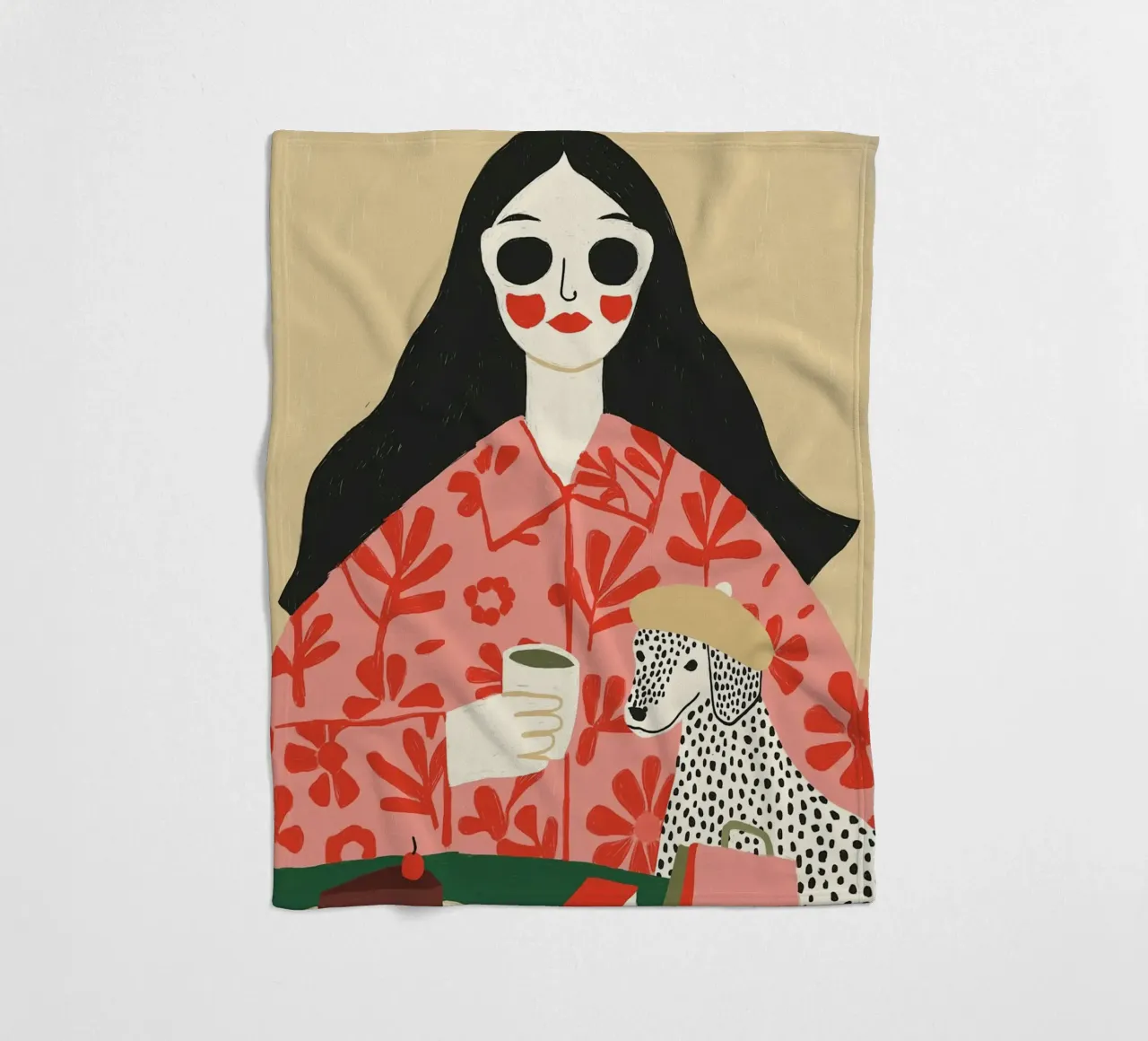 Donna bohémienne e dalmata al caffè - Stampa d'arte eccentrica coperta in pile da vintagepod