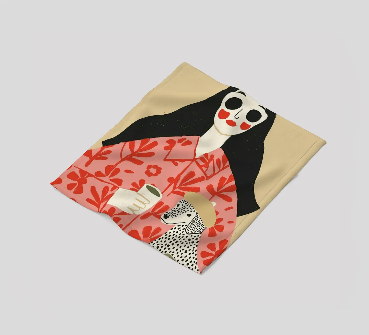 Donna bohémienne e dalmata al caffè - Stampa d'arte eccentrica coperta in pile da vintagepod