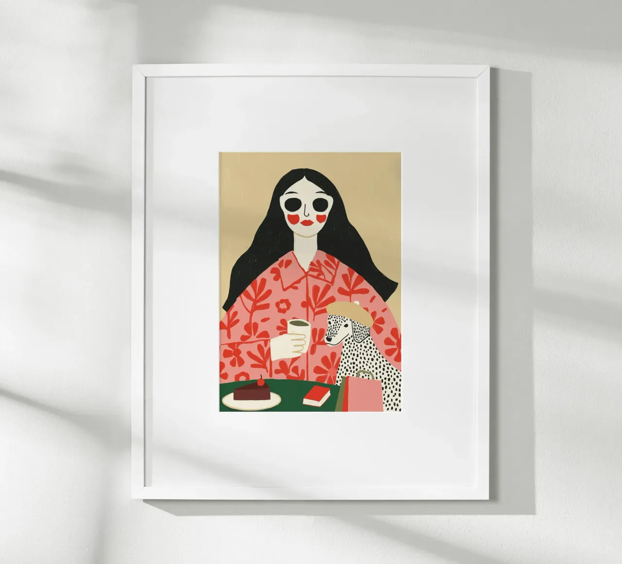 Boho Frau & Dalmatiner Cafe Szene - Quirky Kunstdruck Hahnemühle von vintagepod