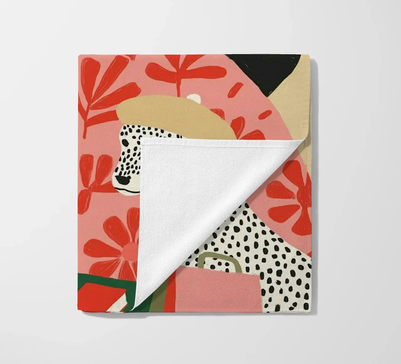 Boho Frau & Dalmatiner Cafe Szene - Quirky Kunstdruck Strandtuch von vintagepod