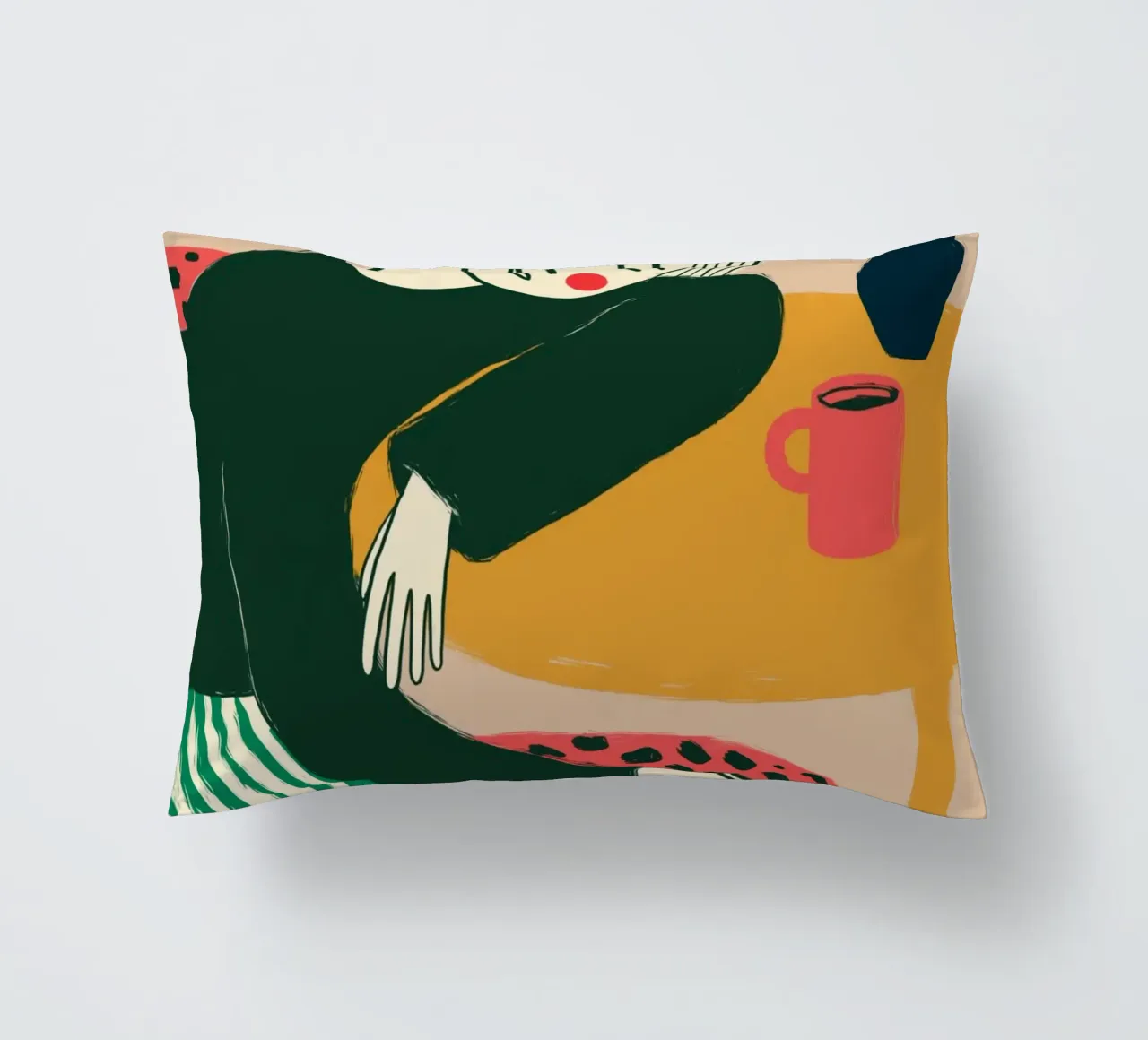 Boho vrouw rustend - Café Comfort Art Print kussen van vintagepod