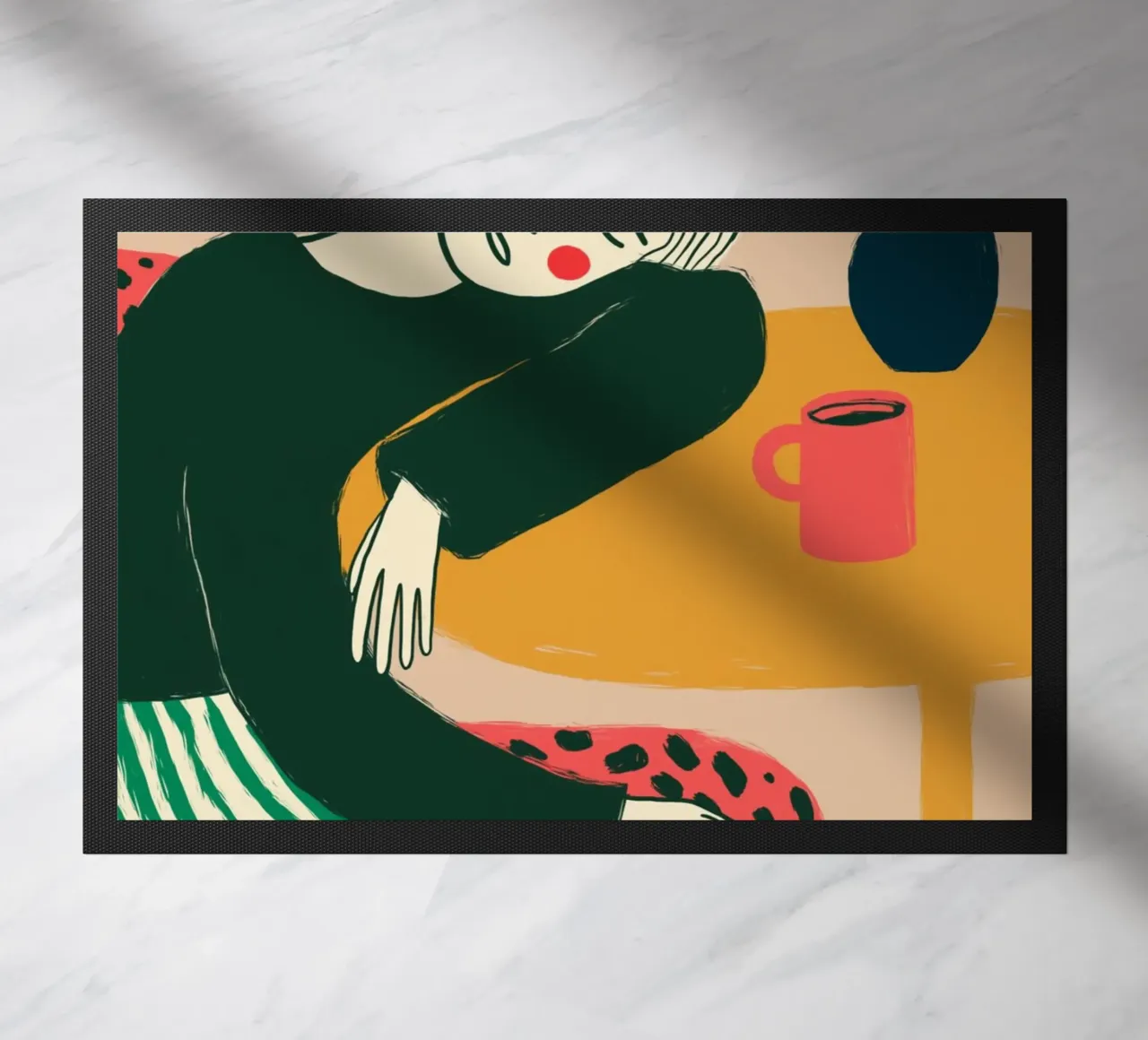 Boho vrouw rustend - Café Comfort Art Print deurmat van vintagepod