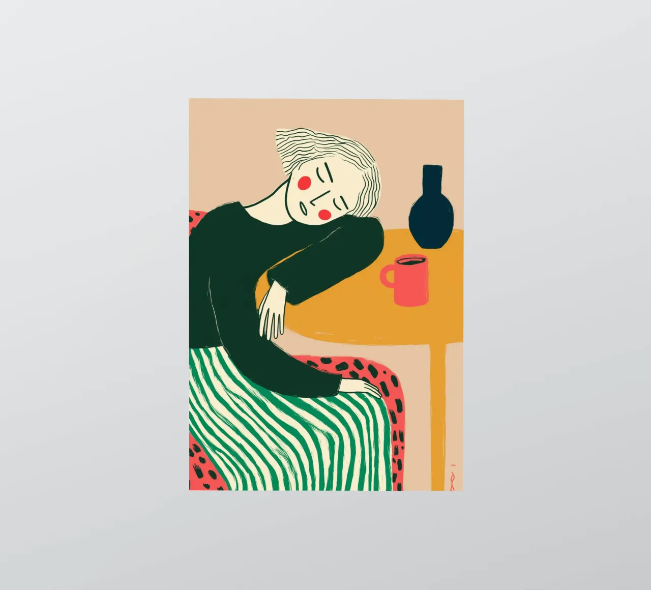 Boho vrouw rustend - Café Comfort Art Print sticker van vintagepod