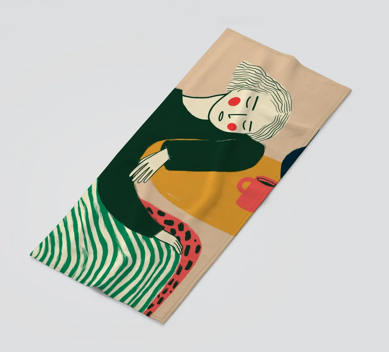Boho vrouw rustend - Café Comfort Art Print strandhanddoek van vintagepod