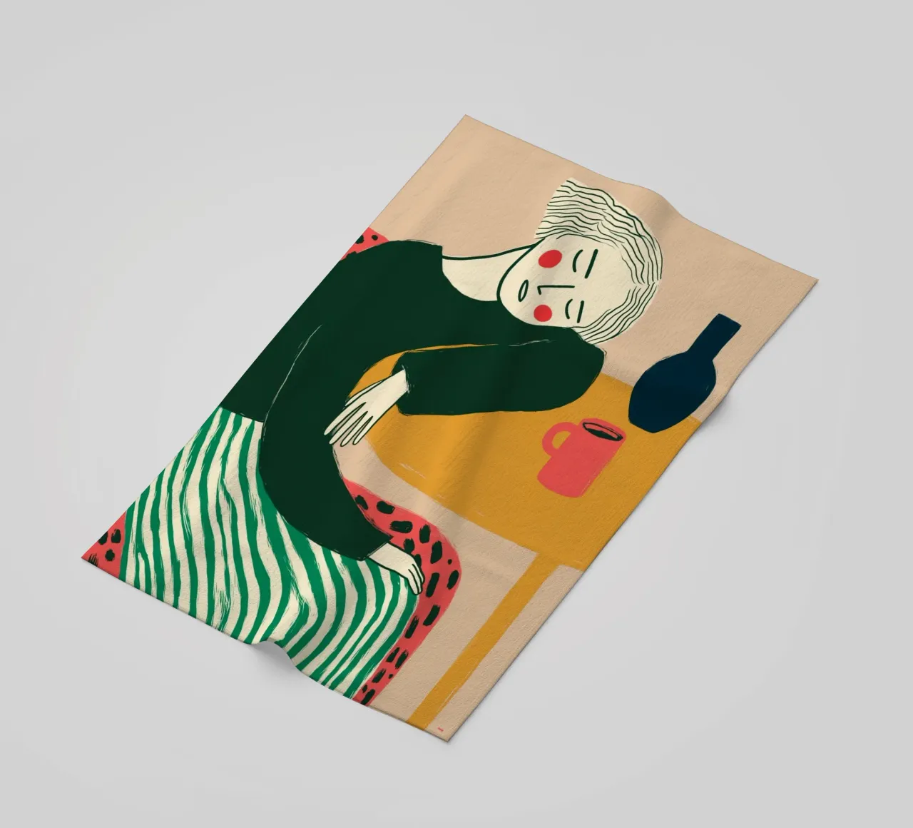 Boho vrouw rustend - Café Comfort Art Print strandhanddoek van vintagepod