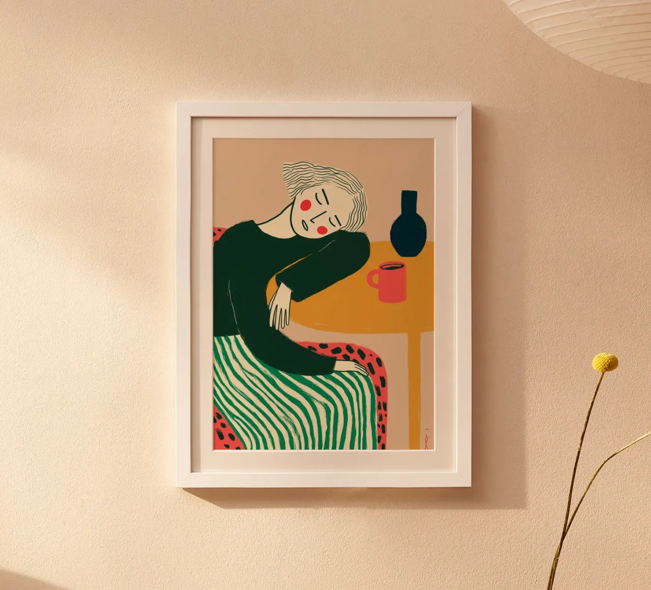 Boho vrouw rustend - Café Comfort Art Print hahnemühle van vintagepod