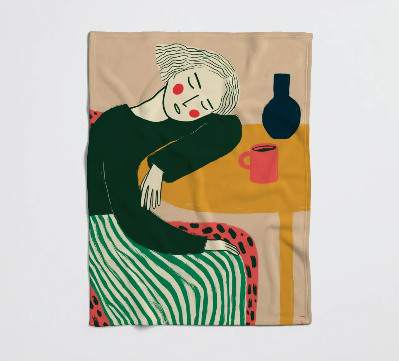 Boho vrouw rustend - Café Comfort Art Print fleecedeken van vintagepod
