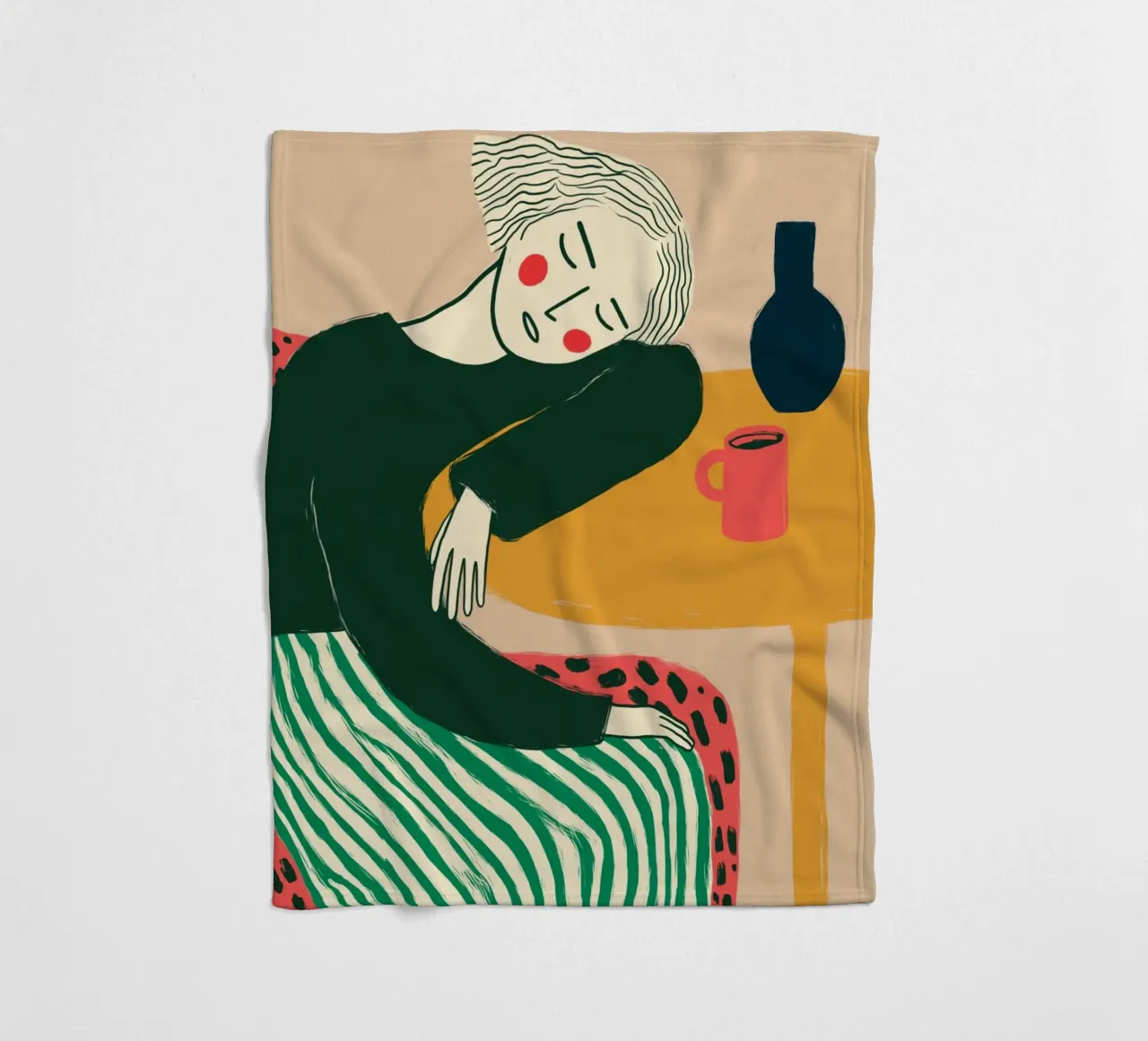 Boho vrouw rustend - Café Comfort Art Print fleecedeken van vintagepod