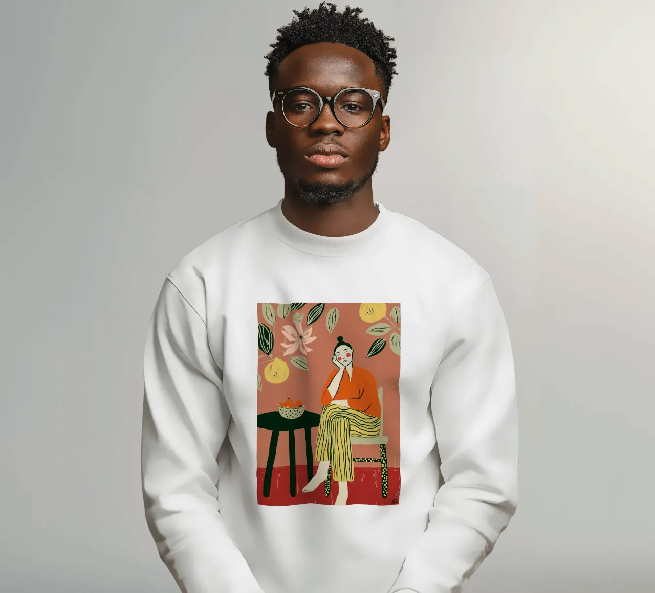 Boho vrouw rustend - Interieur botanische scène sweatshirt van vintagepod