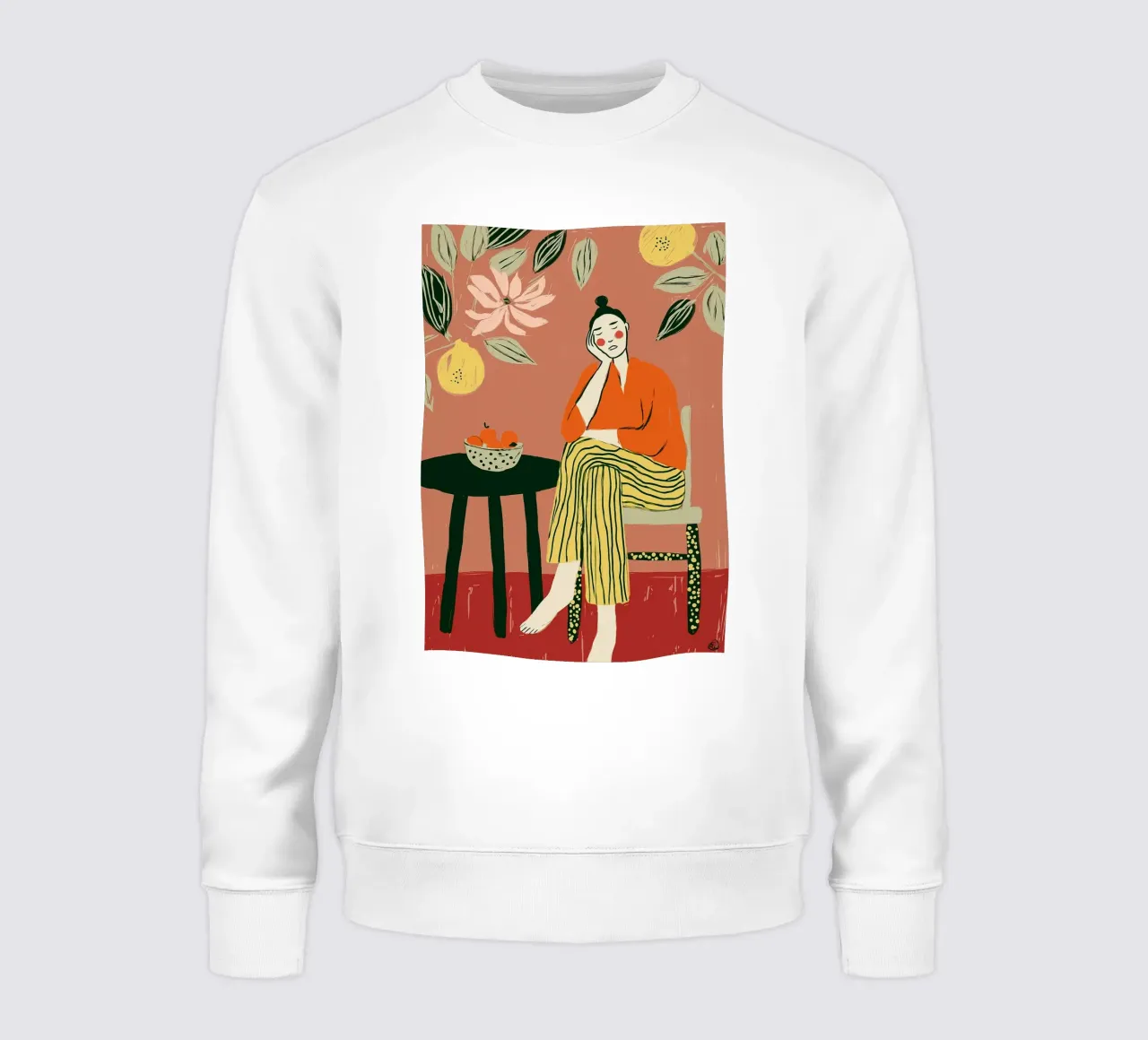 Boho vrouw rustend - Interieur botanische scène sweatshirt van vintagepod