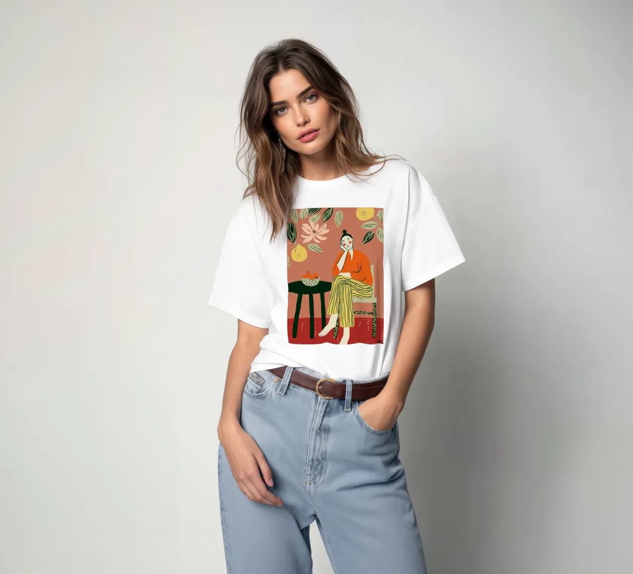 Boho vrouw rustend - Interieur botanische scène t-shirt van vintagepod