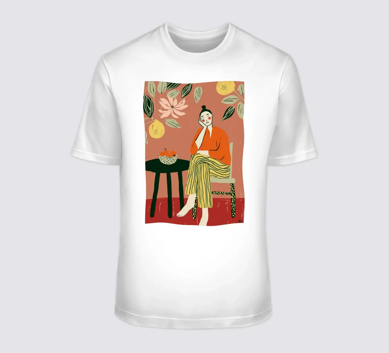 Boho vrouw rustend - Interieur botanische scène t-shirt van vintagepod