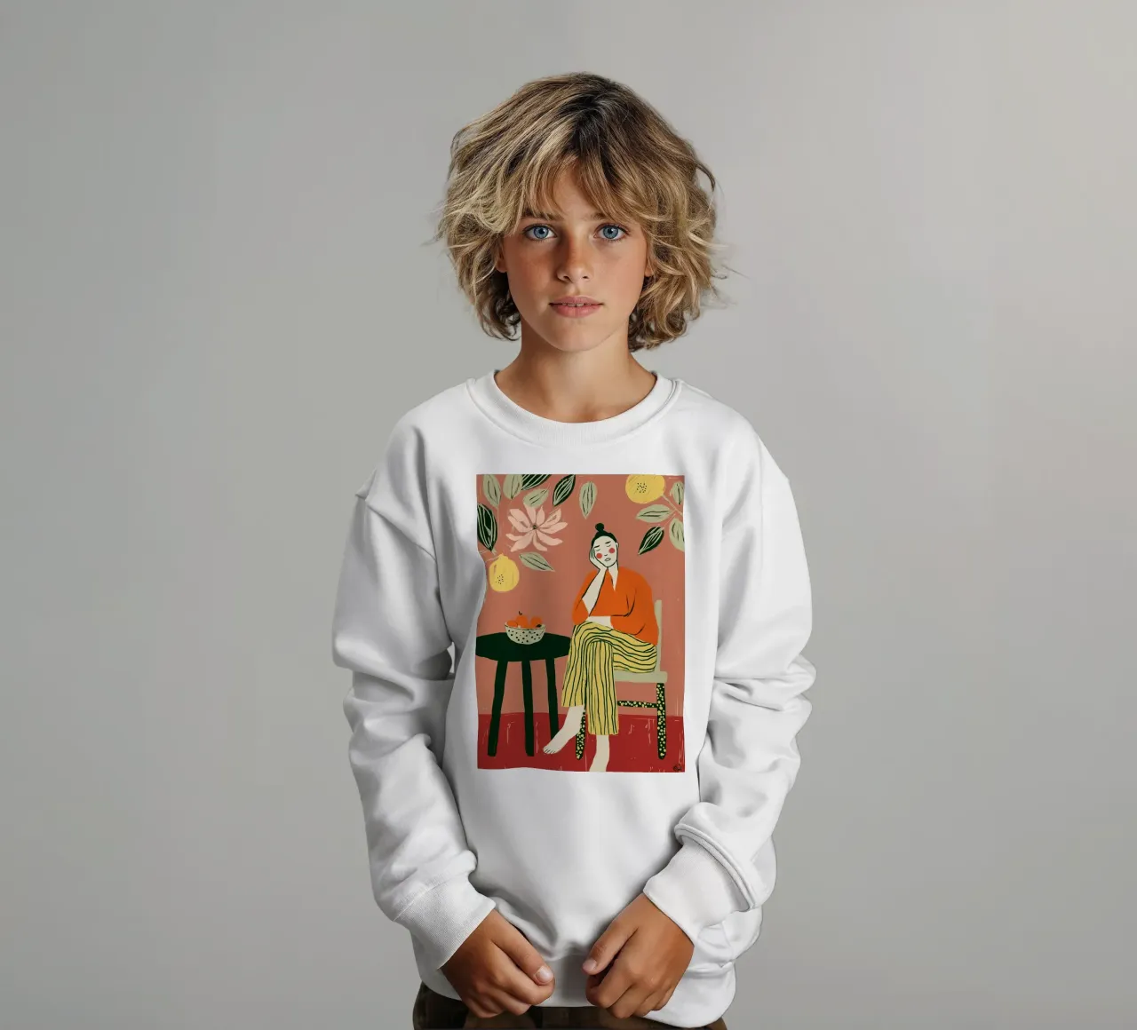 Boho Woman Resting - Interior Botanical Scene felpa bambino da vintagepod