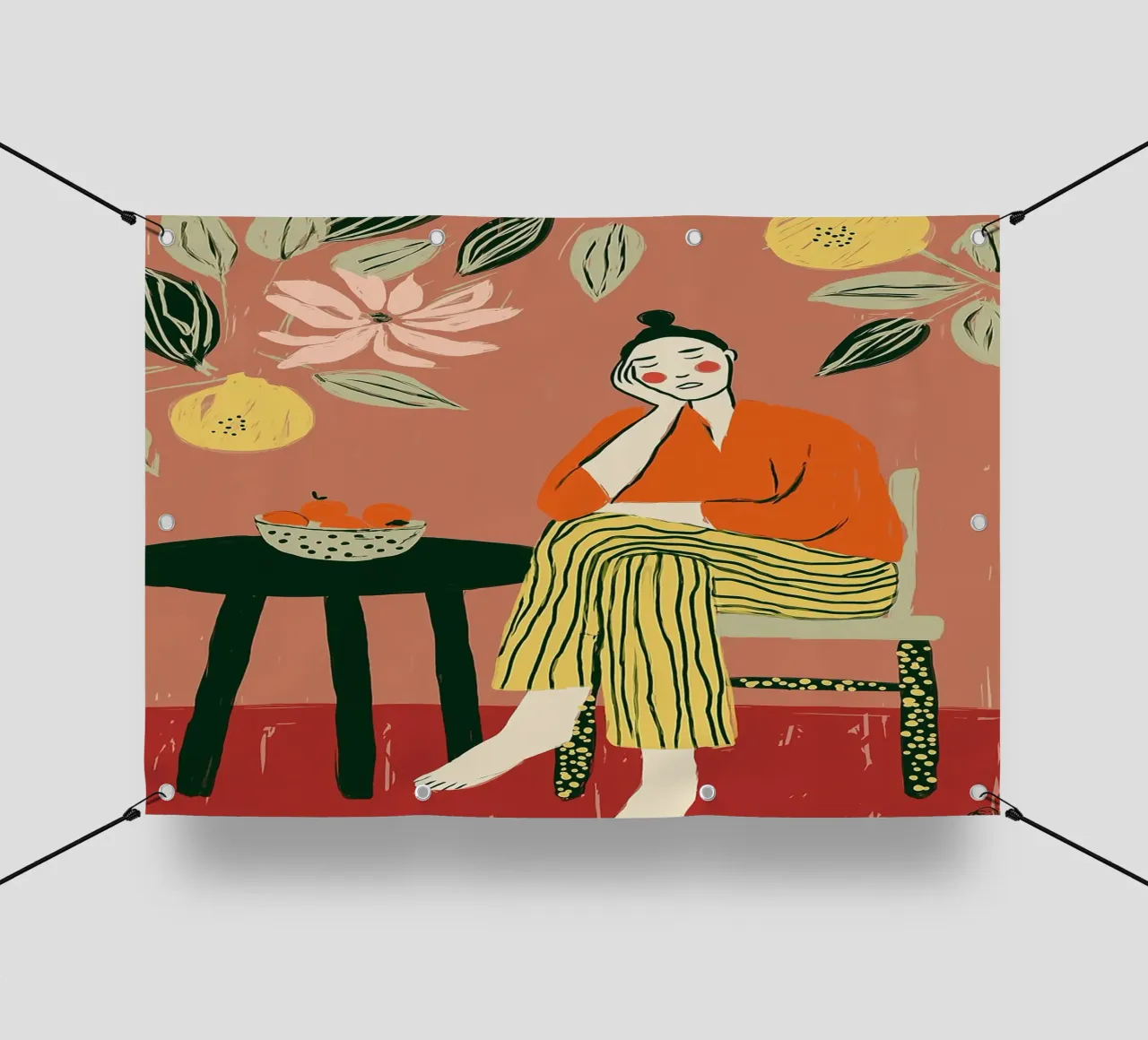 Boho Woman Resting - Interior Botanical Scene telo in pvc da vintagepod