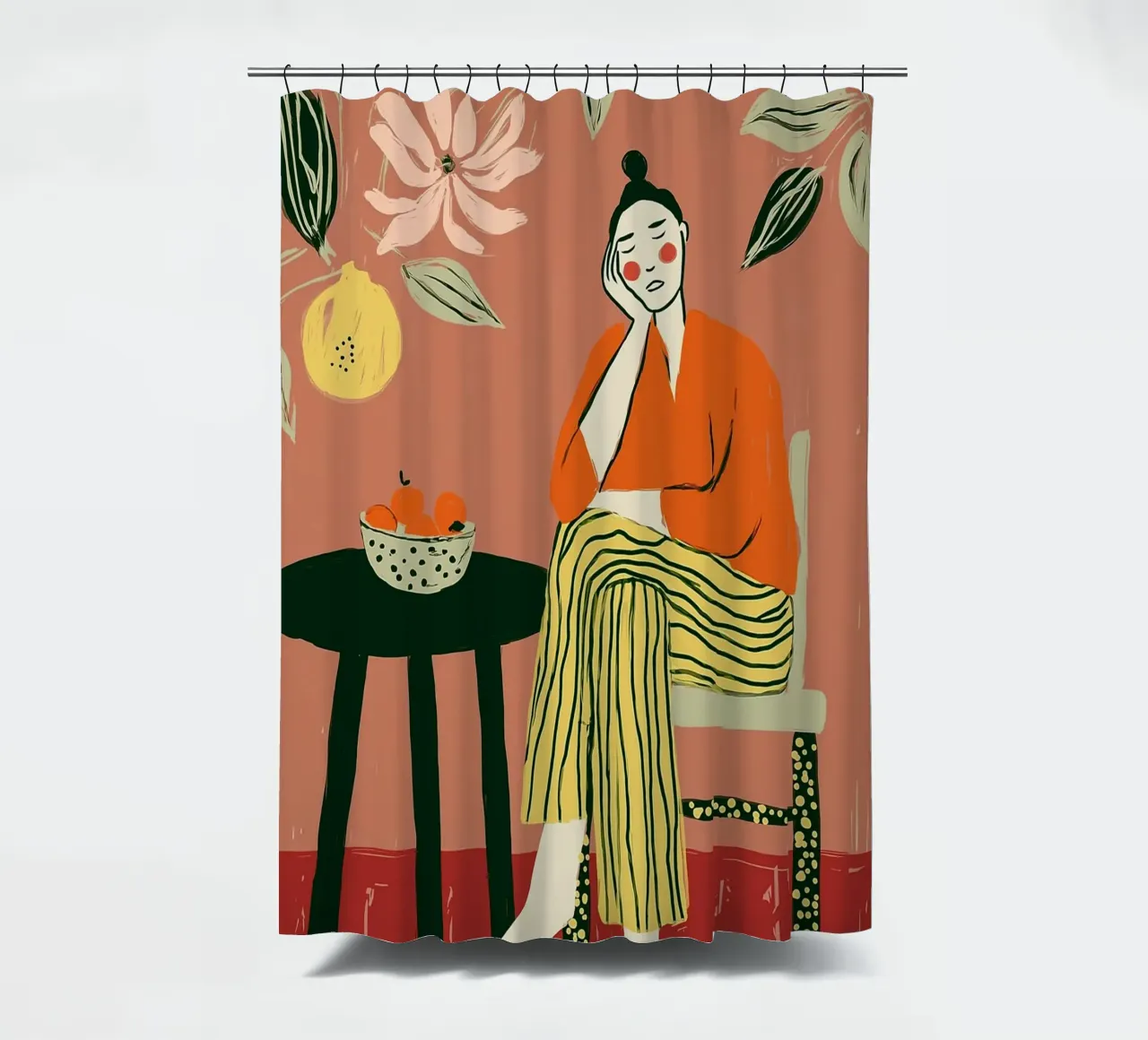 Boho vrouw rustend - Interieur botanische scène douchegordijn van vintagepod