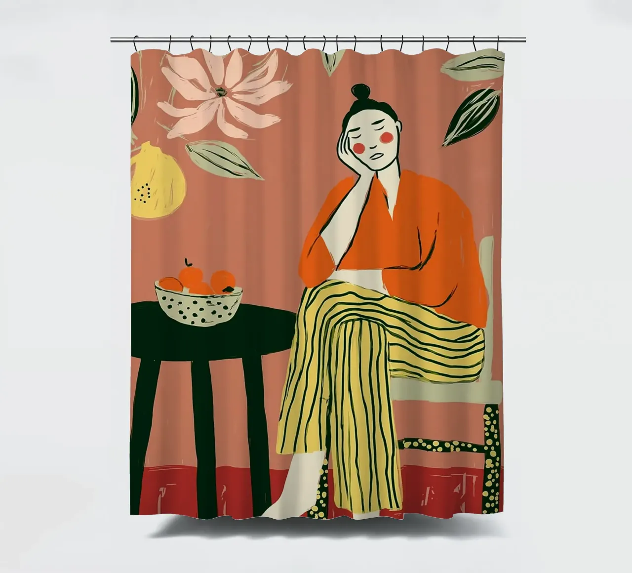 Boho vrouw rustend - Interieur botanische scène douchegordijn van vintagepod