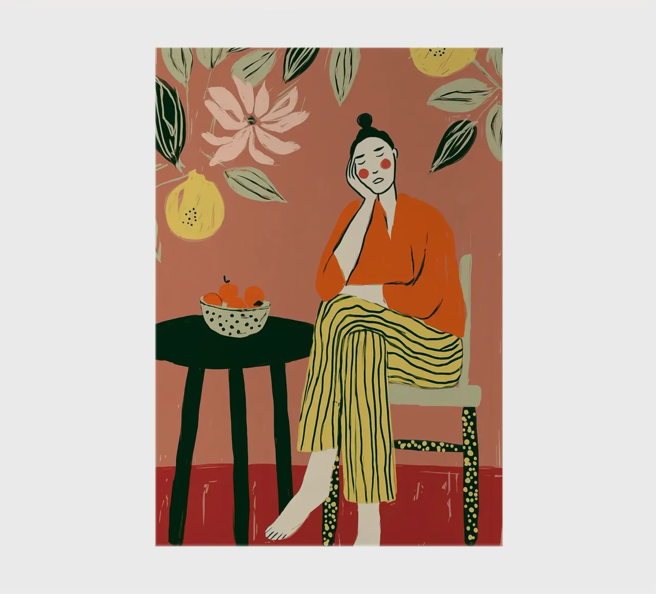 Femme Boho se reposant - Scène botanique intérieure carnet de notes de vintagepod