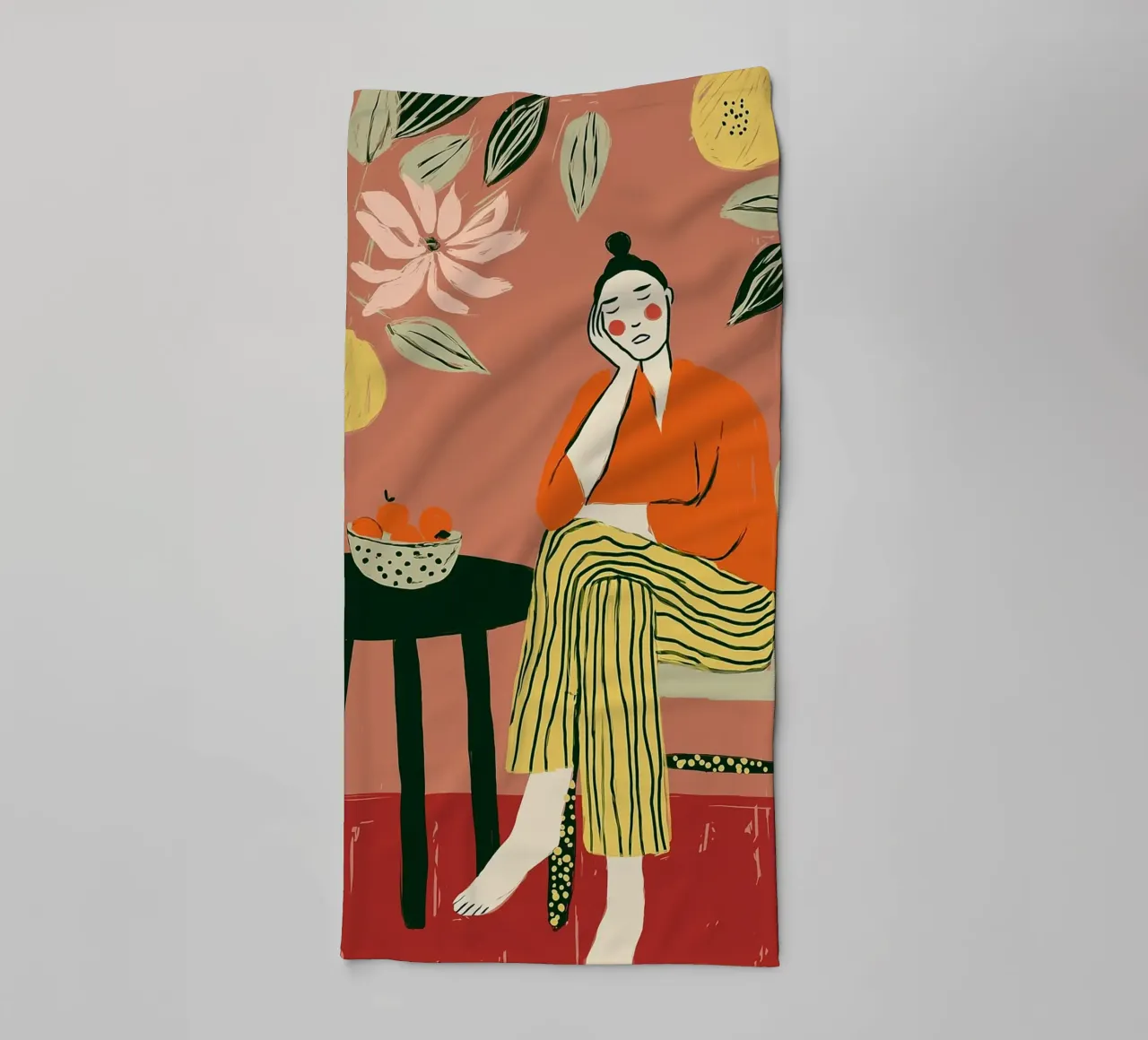 Boho vrouw rustend - Interieur botanische scène badhanddoek van vintagepod