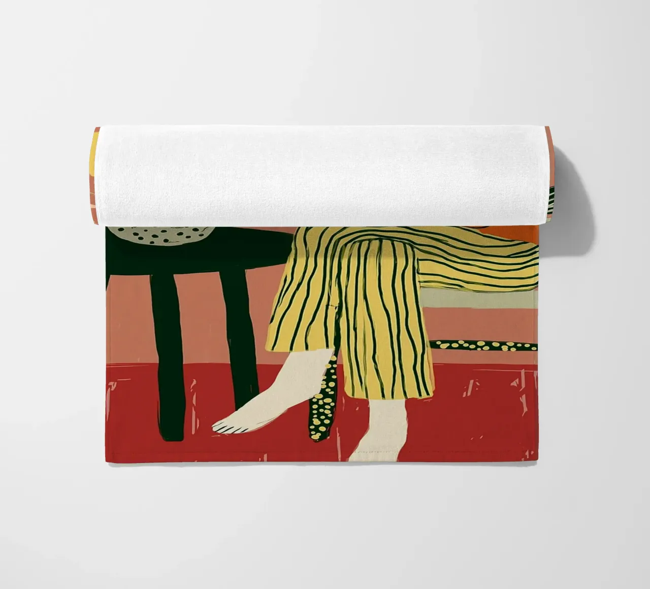 Boho vrouw rustend - Interieur botanische scène strandhanddoek van vintagepod