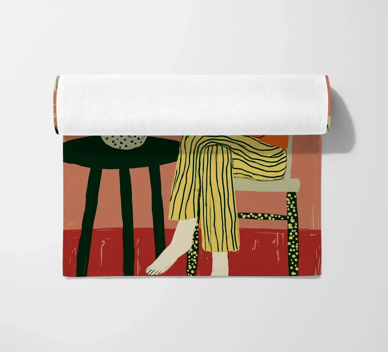 Boho vrouw rustend - Interieur botanische scène strandhanddoek van vintagepod