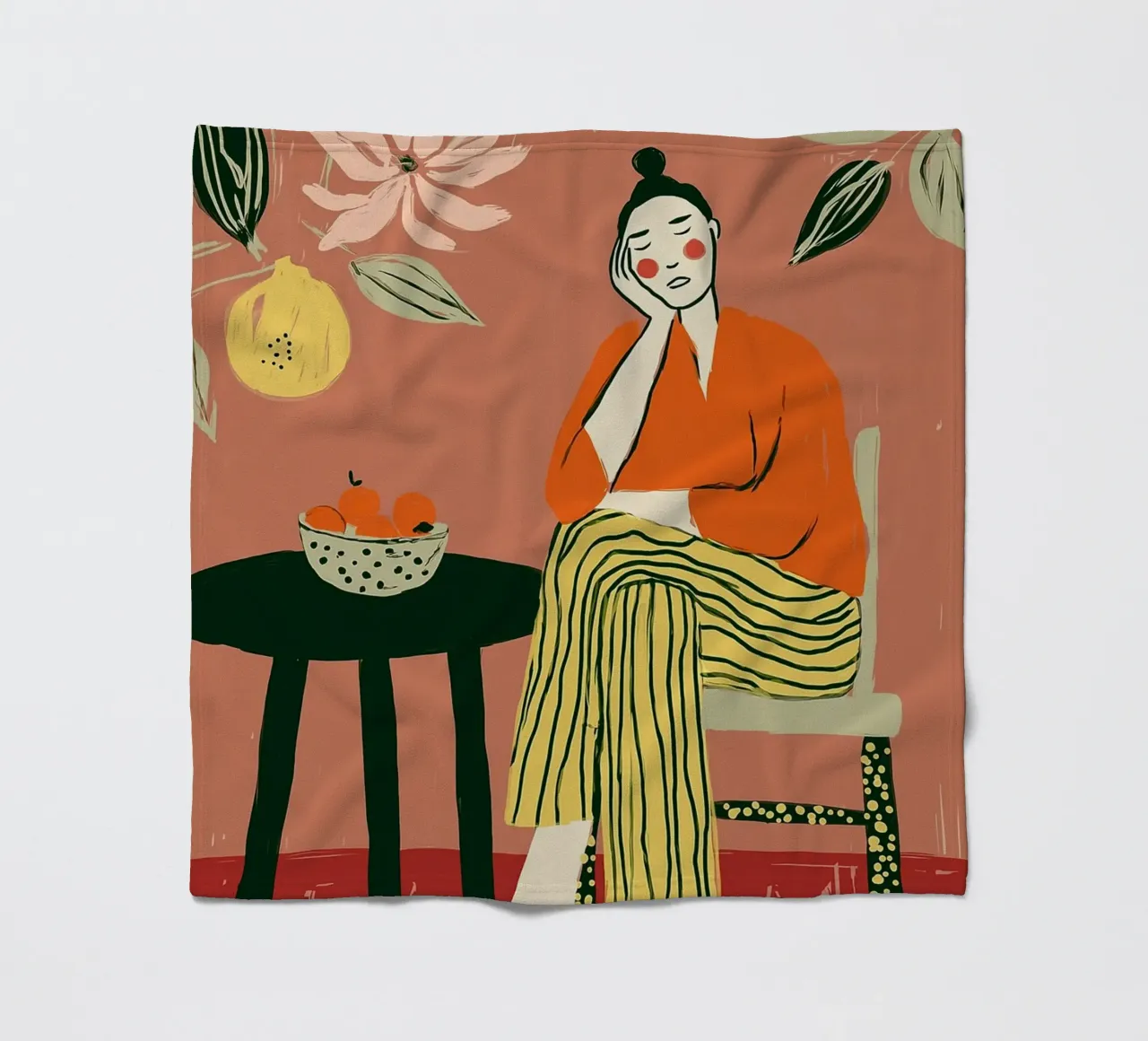Boho vrouw rustend - Interieur botanische scène fleecedeken van vintagepod