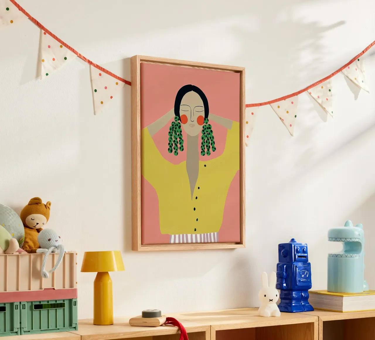 Gewaagde abstracte vrouw - Statement oorbellen Art Print canvas met Baklijst van vintagepod